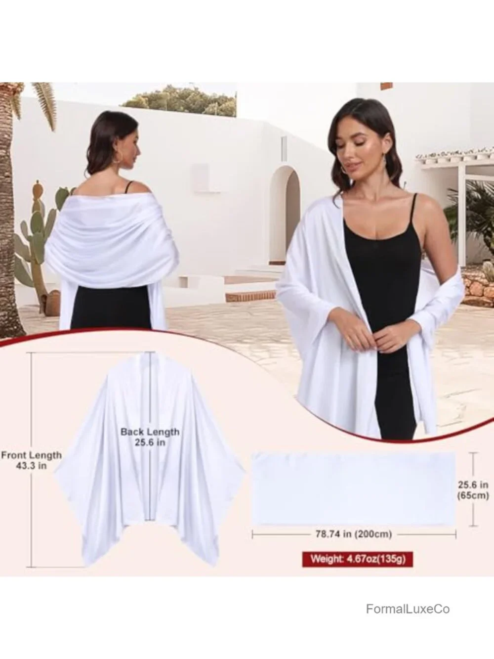 Satin Shawl Wrap for Evening Dresses Wedding Formal Cover Up
